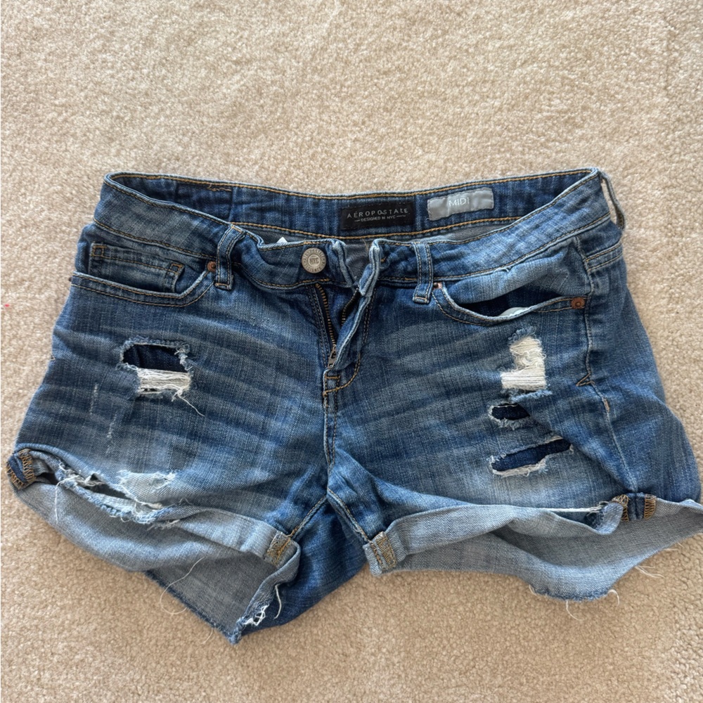 Aeropostale Distressed Blue Denim Shorts